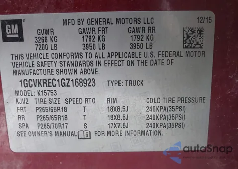 2016 Chevrolet Silverado 1500 1Lt z USA, uszkodzony, nr VIN 1GCVKREC1GZ168923